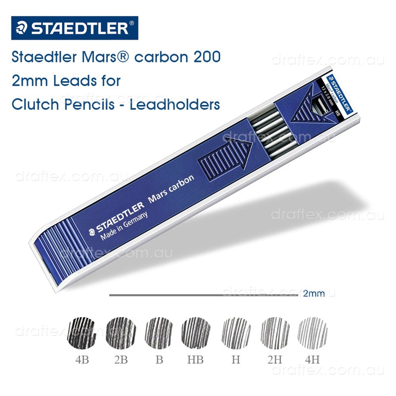 200Marsxx Staedtler Mars Carbon 2Mm Grade Leads For Clutch Pencils Leadholders Tube Of 12