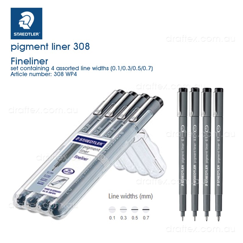 308Wp4 Staedtler Pigment Liner Fineliner Pens Set Of 4