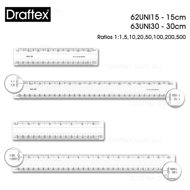 62Uni15 62Uni30 Draftex Plain White Oval Scale Rules In 15Cm And 30Cm Ratios 1 To 1 5 10 20 50 100 200 500