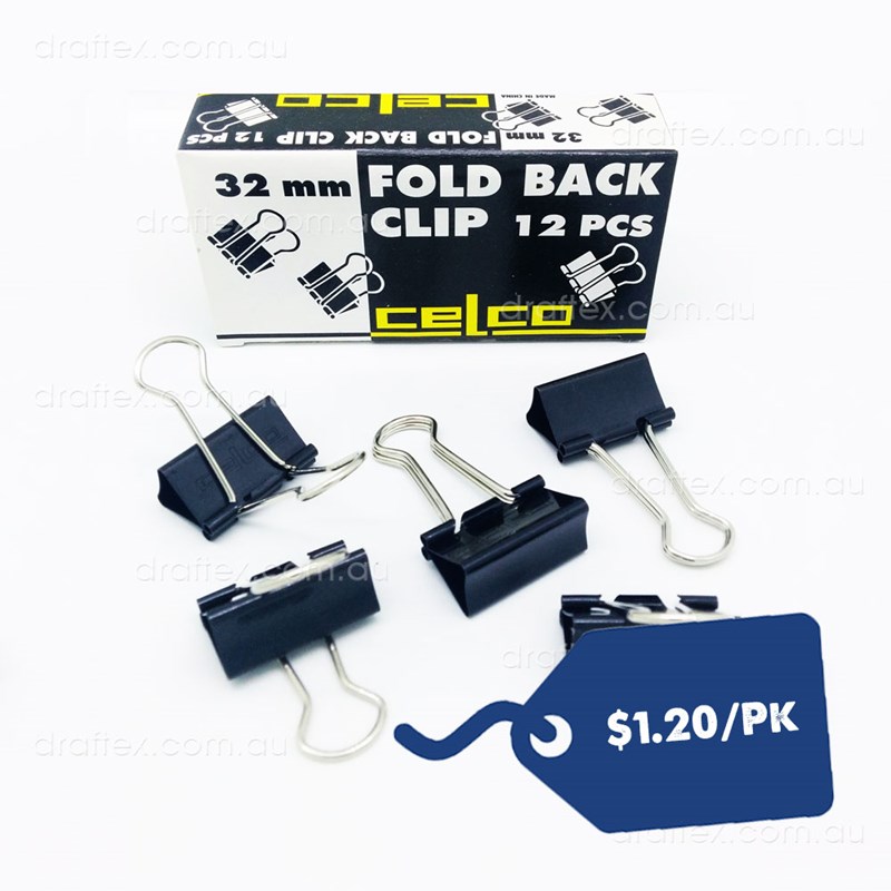 Cfbc32mmbx12 Celco Fold Back Clips 32Mm Length Box Of 12