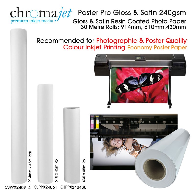 Cjpp240xx Chromajet Poster Pro Economy 240Gsm Resin Coated Photo Paper For Inkjet Printers 30 Metre Rolls