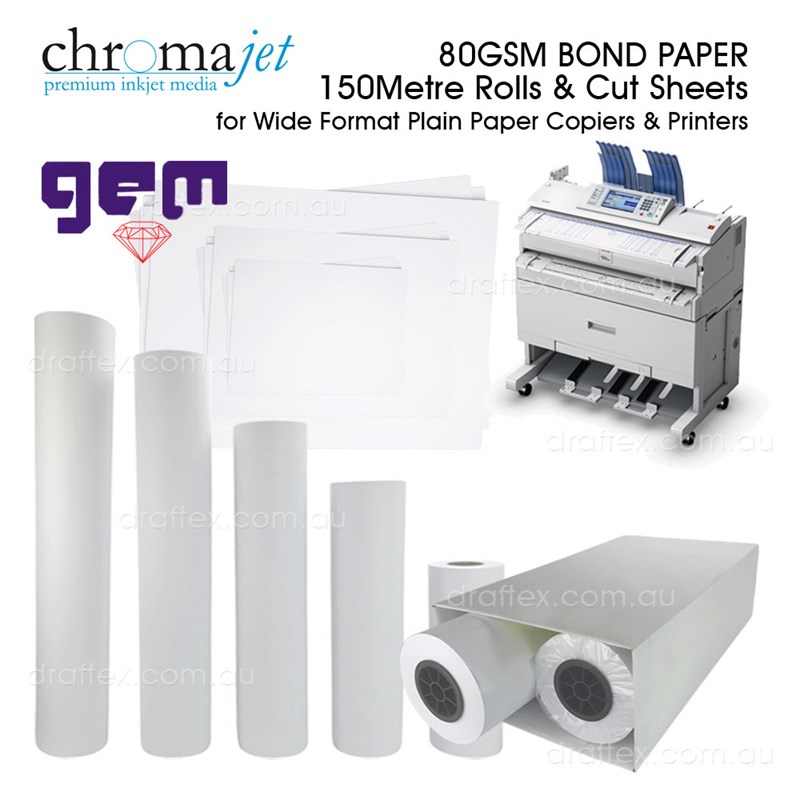 Collection Chromajet  Gem Bond Paper 80Gsm For Ppc Printers Copiers In Rolls And Cut Sheets