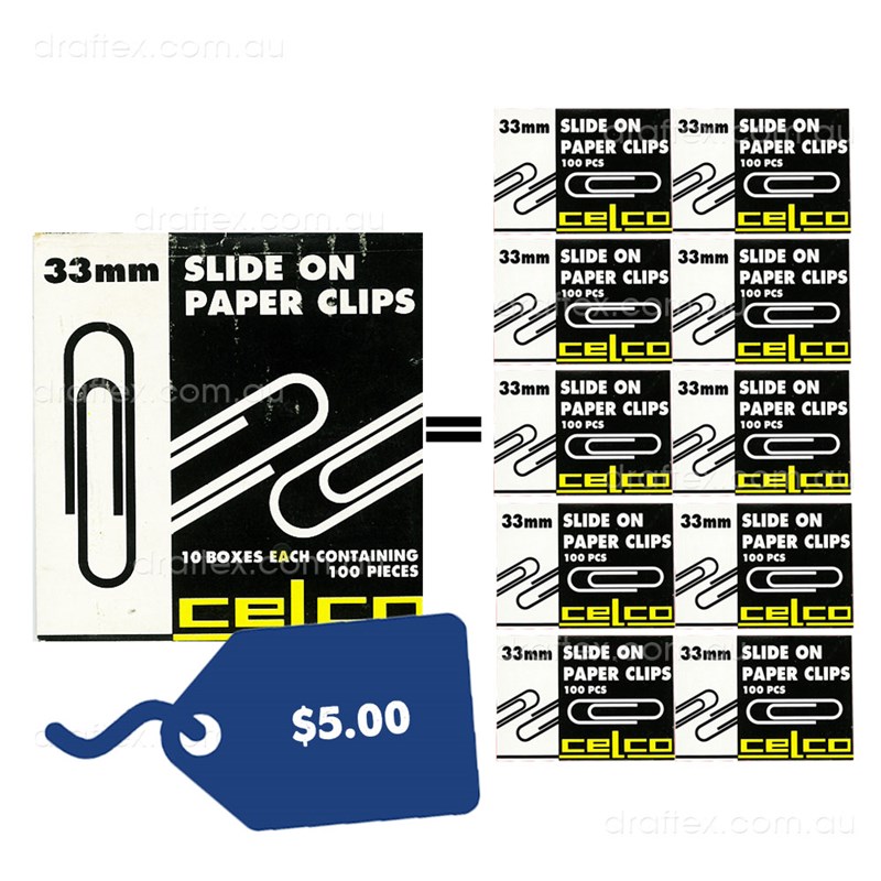 Cpc33mmbx1000 Celco Paper Clips 33Mm Length Box Of 1000