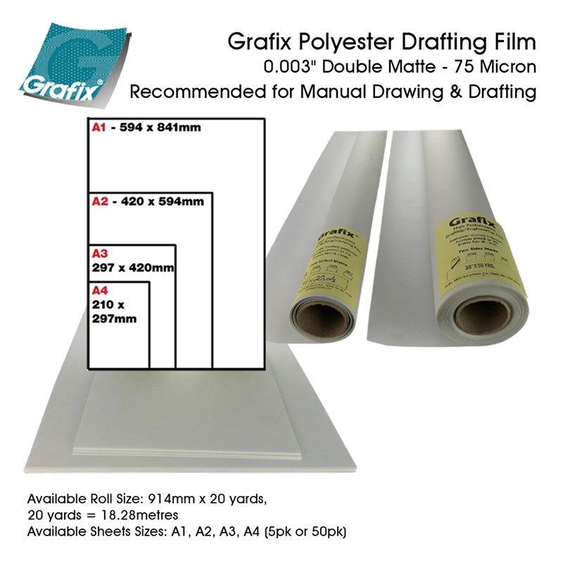 Film003xxx Grafix Polyester Drafting Film 75 Micron For Manual Drawing Available In Rolls And Cut Sheets
