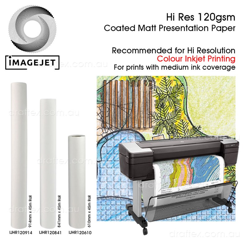 Ijhr120xxx Imagejet Hi Res 120Gsm Coated Paper Hi Resolution Colour Printing 45M Length Rolls