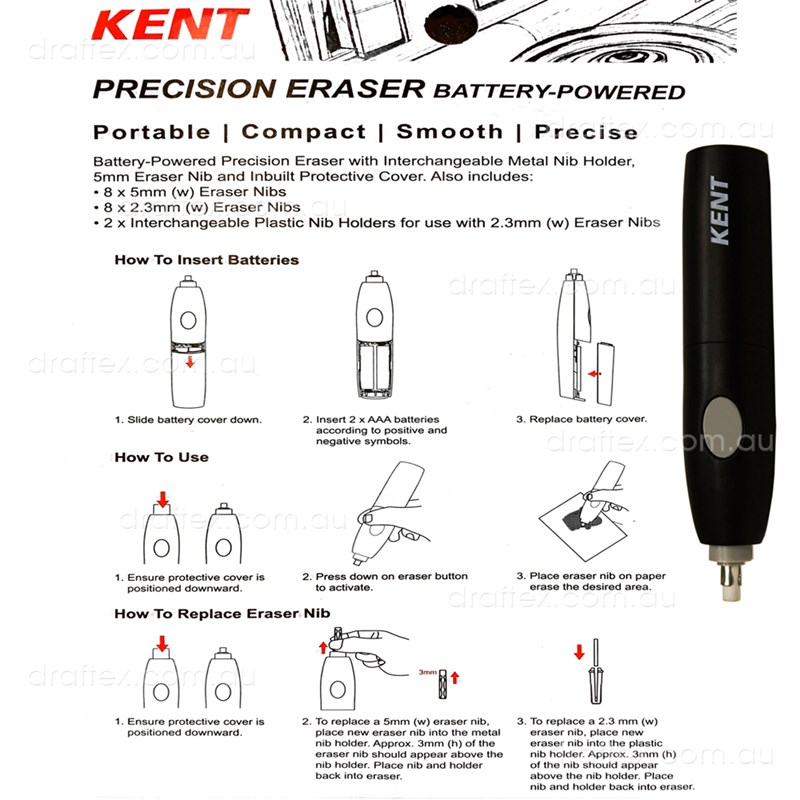 Kentbe Kent Battery Powered Precision Eraser Instructions Image 3