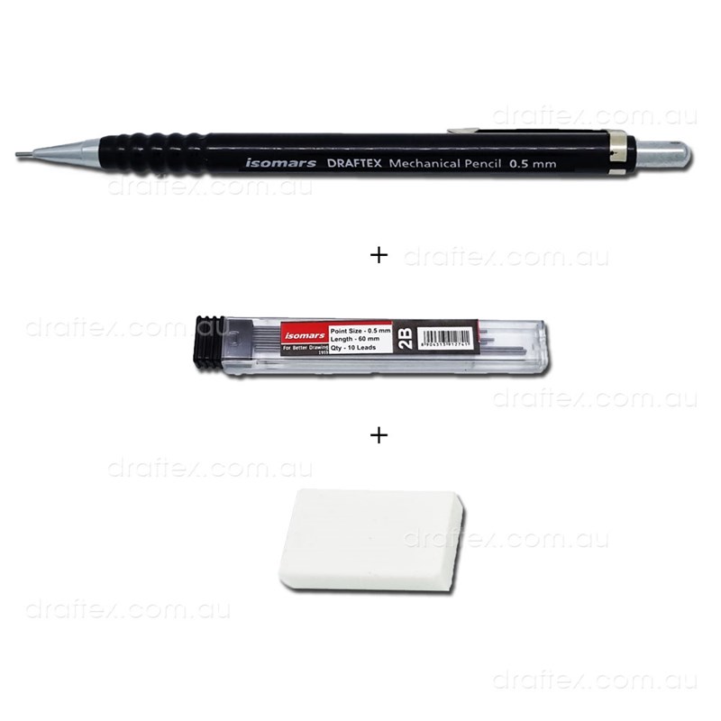 Mpdx05 Draftex Mechanical Pencil 05Mm With 2B Leads And Eraser Black