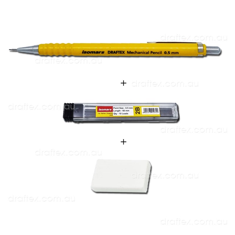 Mpdx05 Draftex Mechanical Pencil 05Mm With 2B Leads And Eraser Yellow