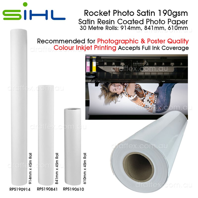 Rps190xxx Sihl Rocket Photo Paper Satin 190Gsm Resin Coated Photo Paper For Inkjet Printers On 30 Metre Rolls