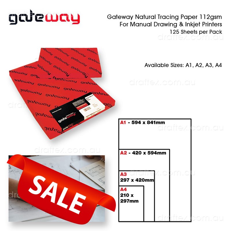 Trcxx Gateway Tracing Paper 112Gsm Cut Sheets Pk125 Available Sizes A1 A2 A3 A4 Sale