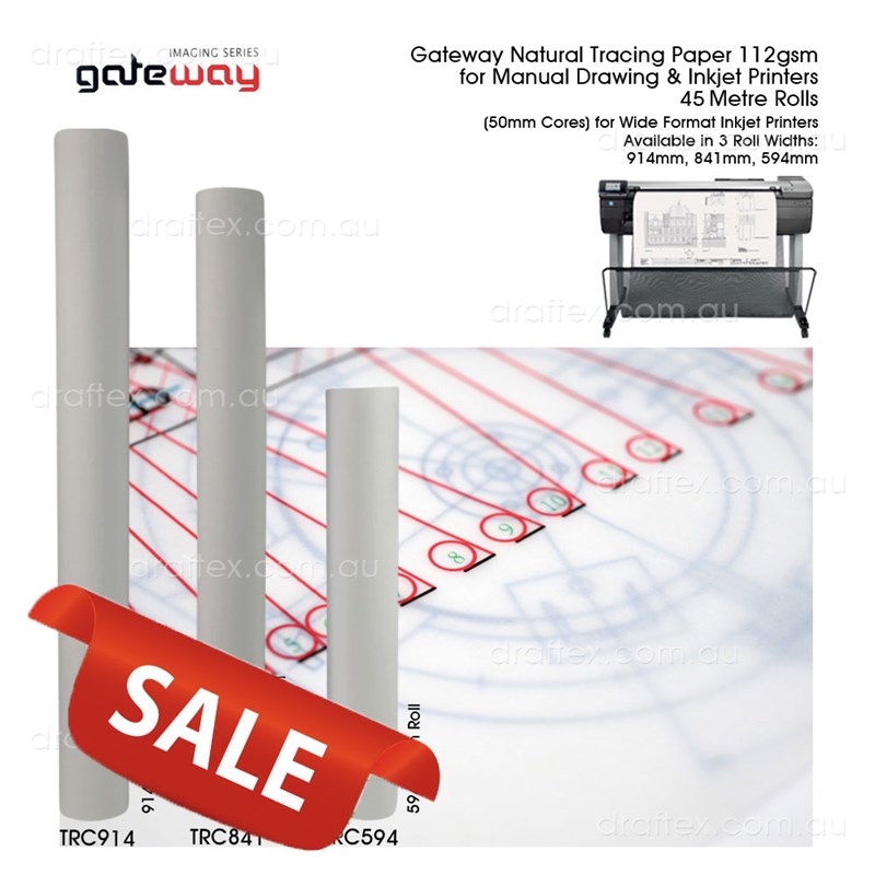 Trcxxx Gateway Natural Trace 112Gsm Tracing Paper  Rolls 50Mm Cores Manual Drawing  Inkjet Printers 3 Roll Widths On Sale