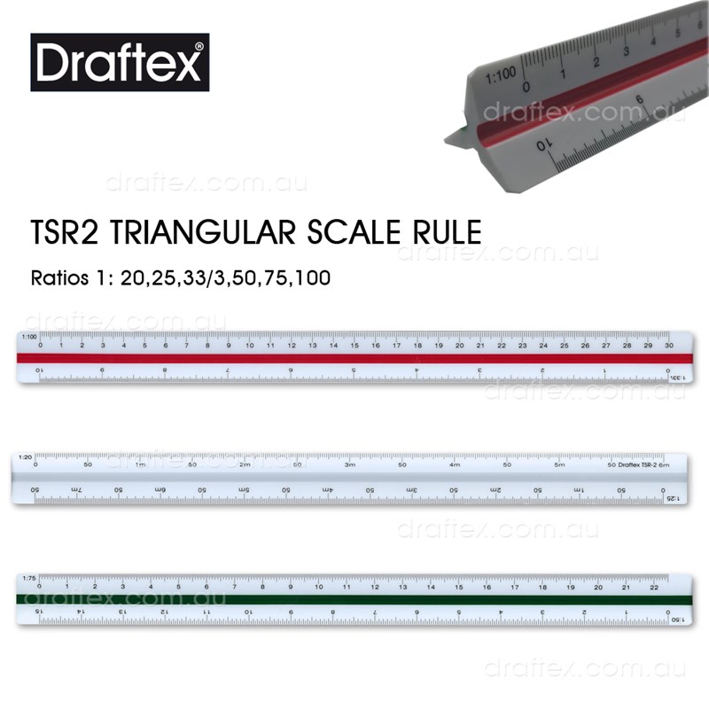 Tsr2 Draftex Triangular Scale Ruler Ratios 1 To 202533And 1 Third5075100