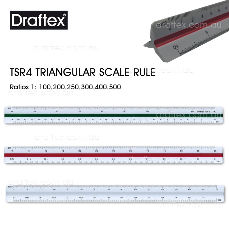 Tsr4 Draftex Triangular Scale Ruler Ratios 1 To 100200250300400500