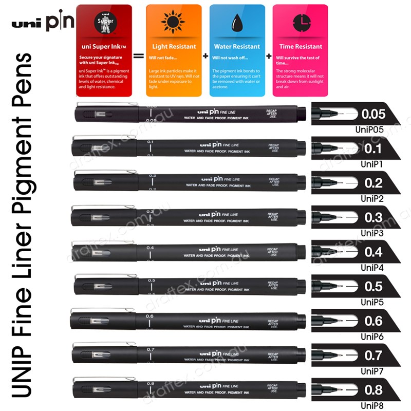 Unip Uni Pin Fineliner Pigment Pens 9 Line Widths
