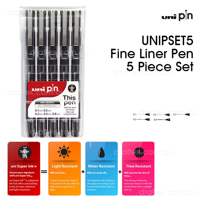 Unipset5 Uni Pin Fine Liner Pen 5 Piece Set