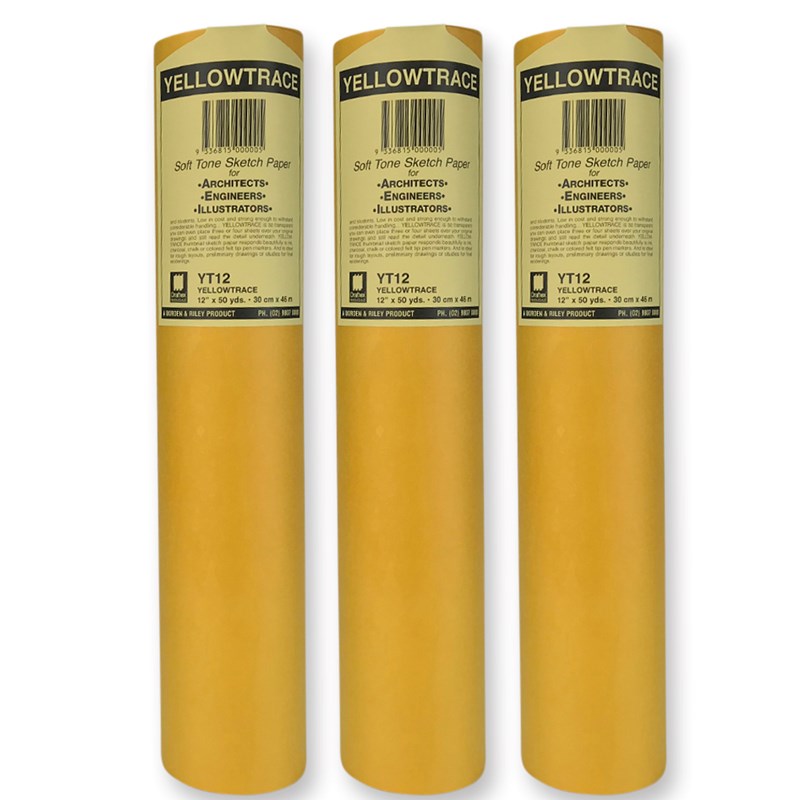 Yt123pk Draftex Yellowtrace Soft Tone Sketch Paper 27Gsm 12Inch X 50Yard Pack Of 3 Rolls G